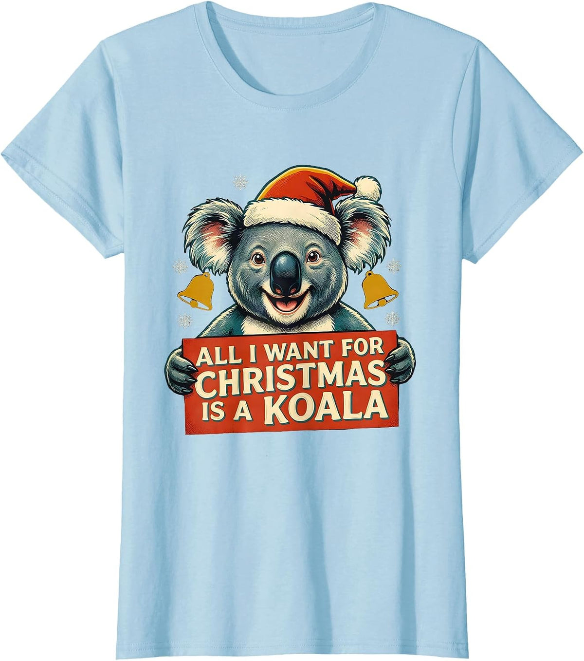 All I Want For Christmas Is A Koala Retro Holiday Party Gift T-Shirt - Baby Blue
