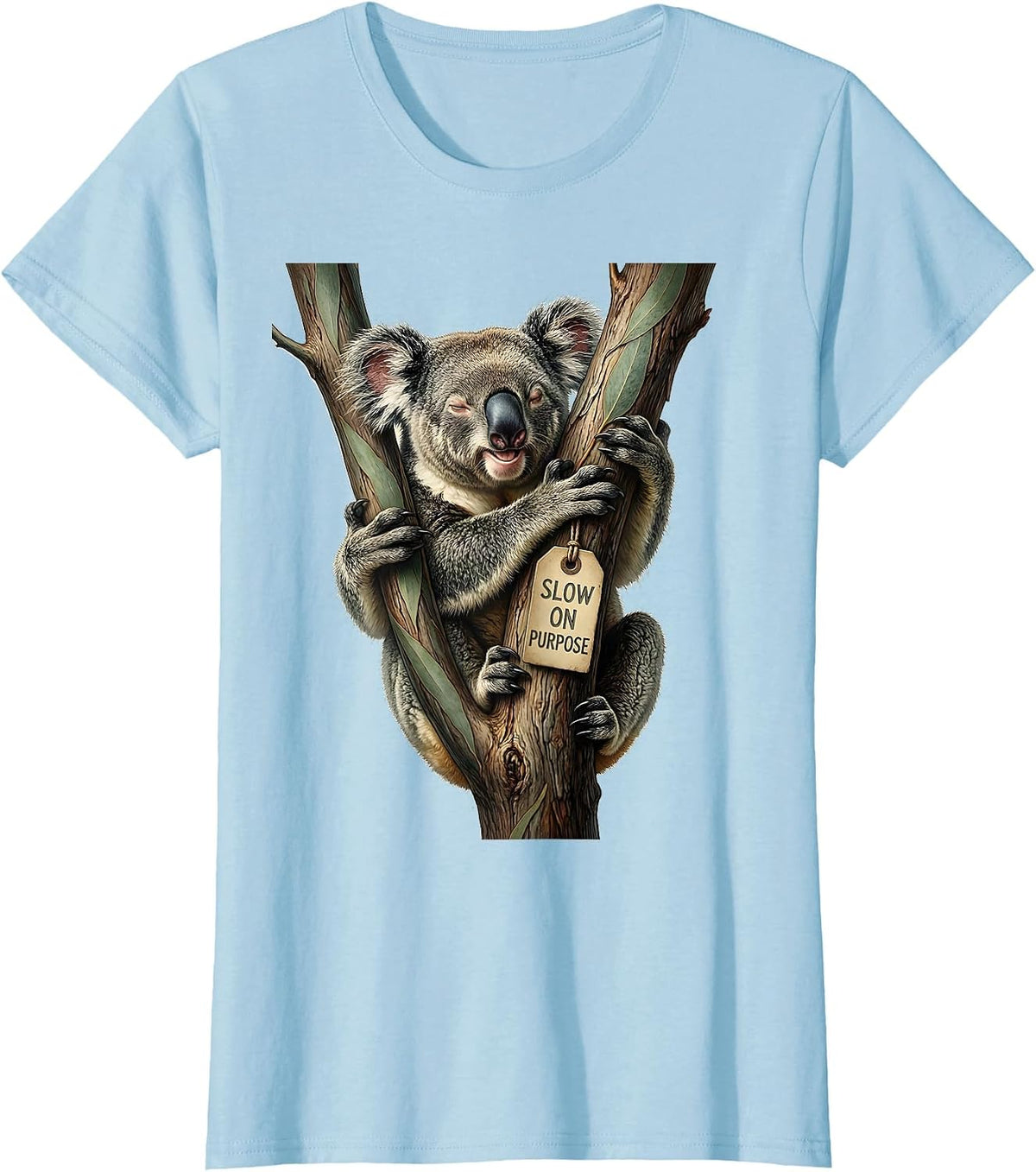 Women's Slow On Purpose Botanical Koala Animal Lover Pun Humor T-Shirt - Baby Blue