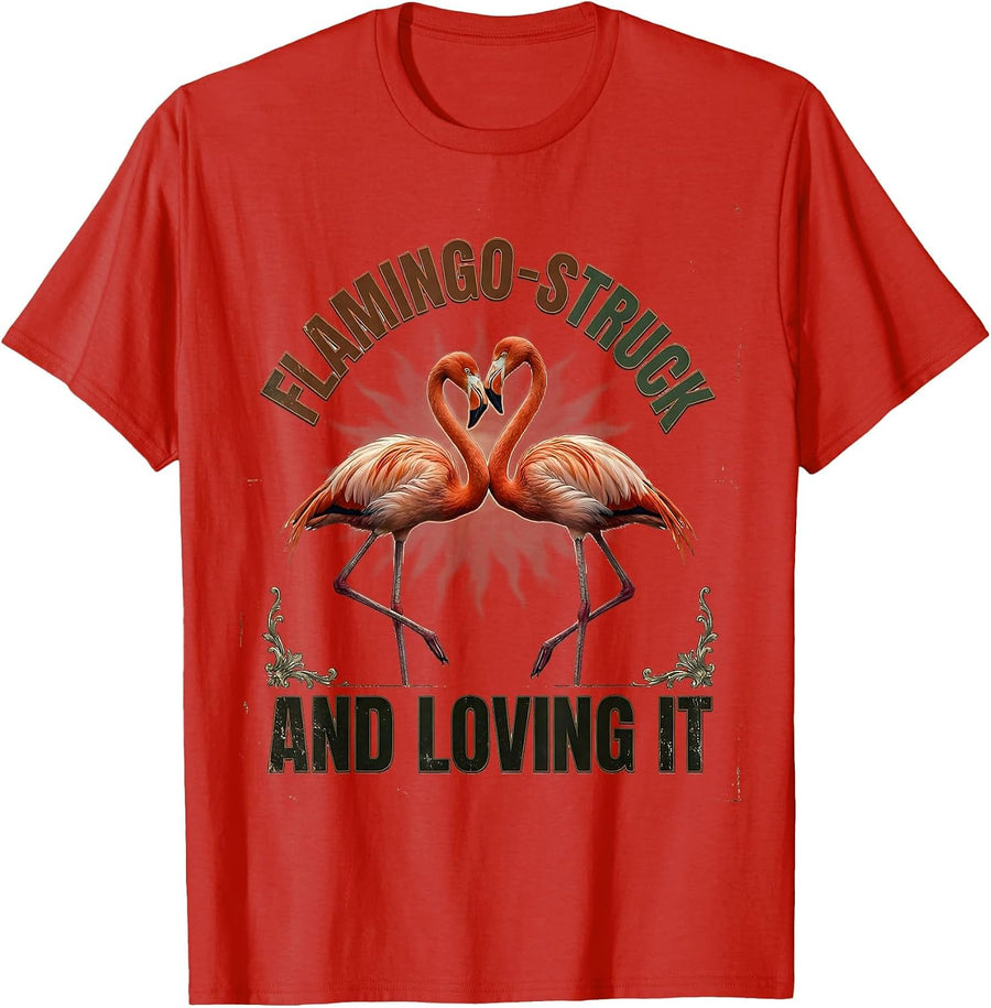 Men's Flamingo-Struck And Loving It Vintage Flamingo Humor Gift T-Shirt - Red