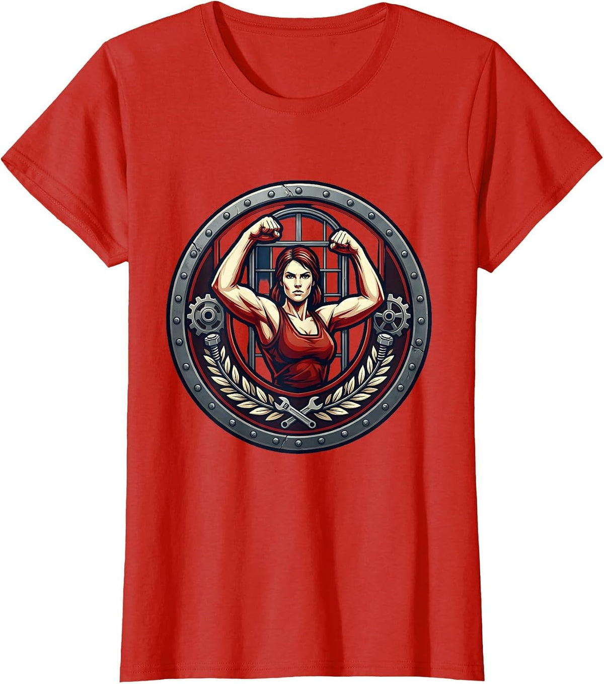 Rosie the Riveter Factory Window Fighter Pose T-Shirt - Red