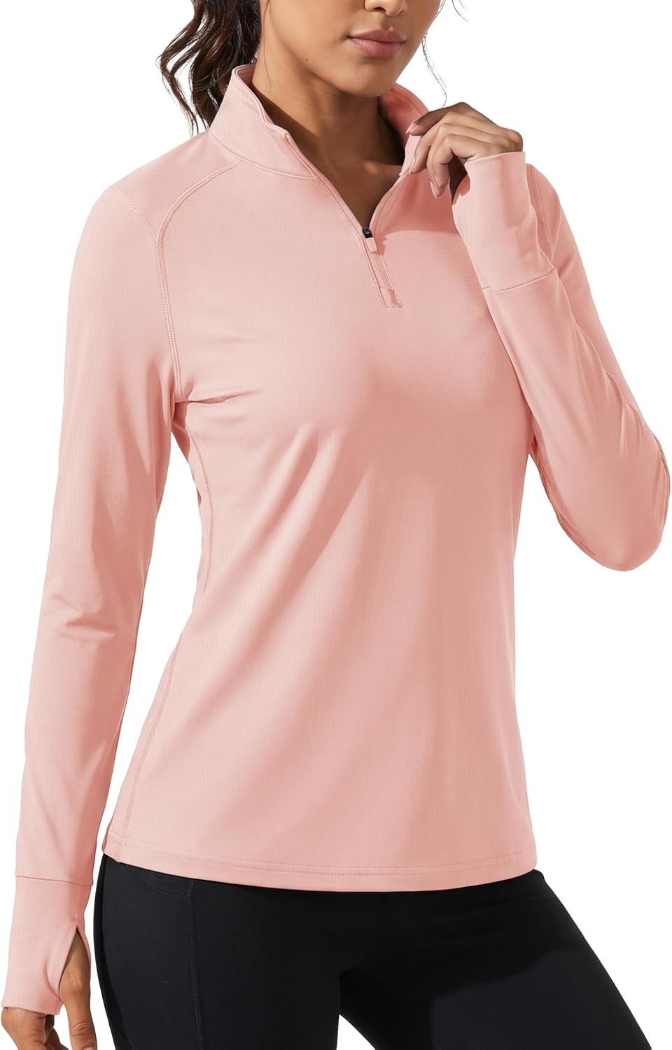 Cavva Women's Quarter Zip Pullover Fleece Long Sleeve Athletic Sweatshirt - Lightpink