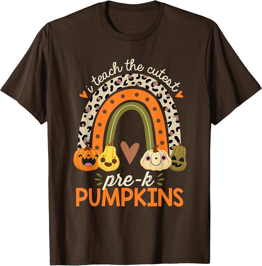 I Teach the Cutest Pre-K Pumpkin Halloween Preschool Teacher T-Shirt - Brown