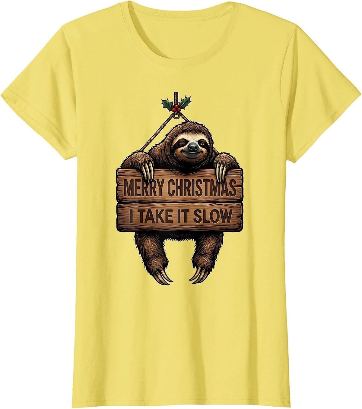 Merry Christmas, I Take It Slow Funny Sloth Lover Gift T-Shirt - Lemon Yellow
