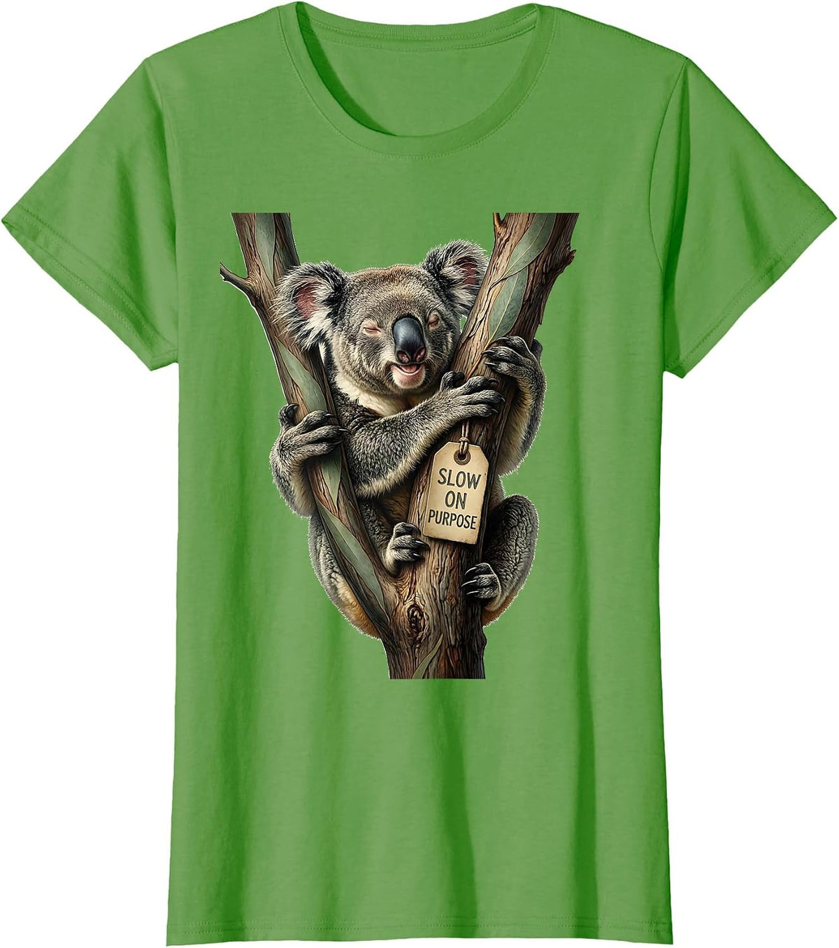 Women's Slow On Purpose Botanical Koala Animal Lover Pun Humor T-Shirt - Grass Green