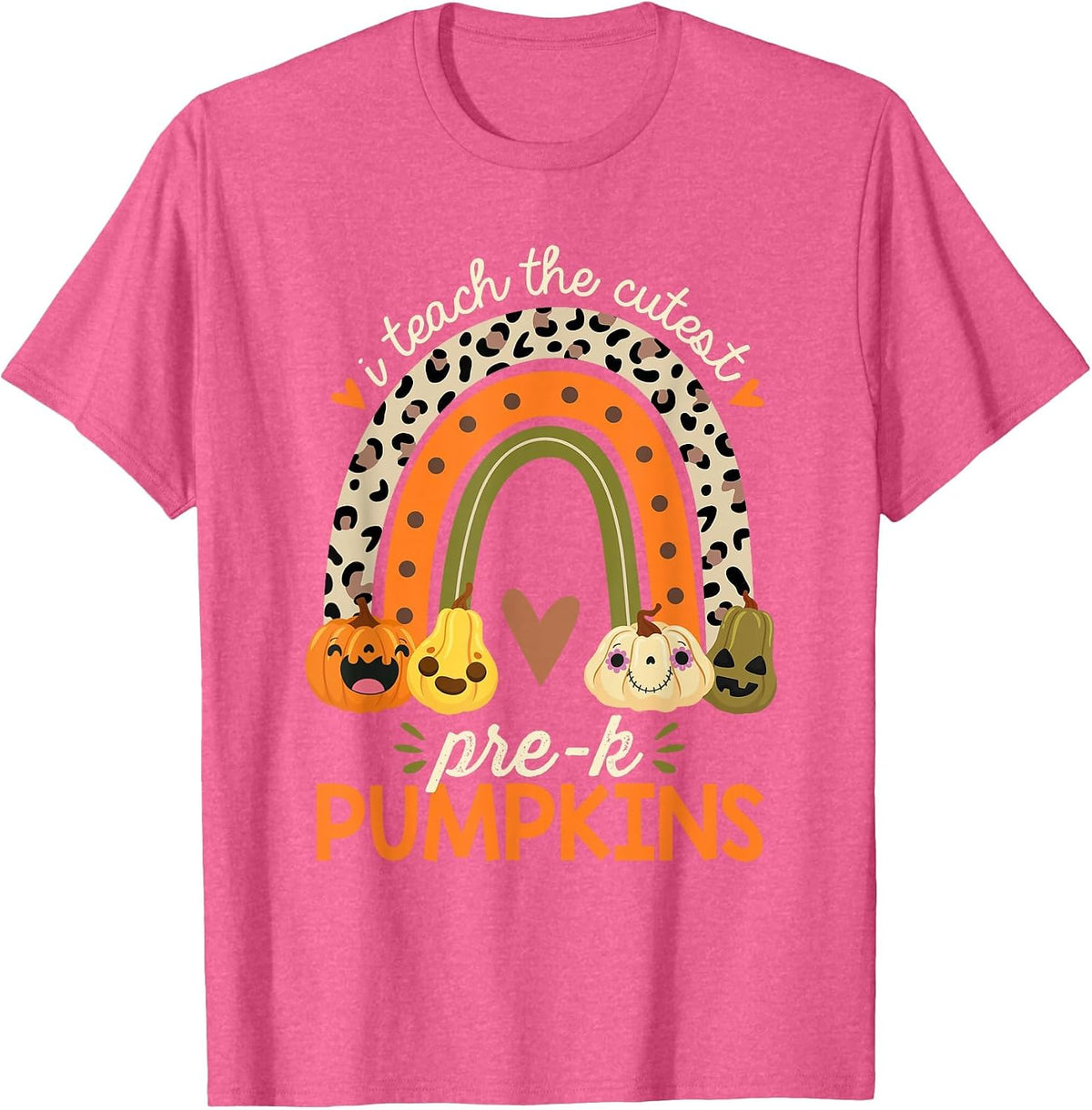 I Teach the Cutest Pre-K Pumpkin Halloween Preschool Teacher T-Shirt - Pink Heather
