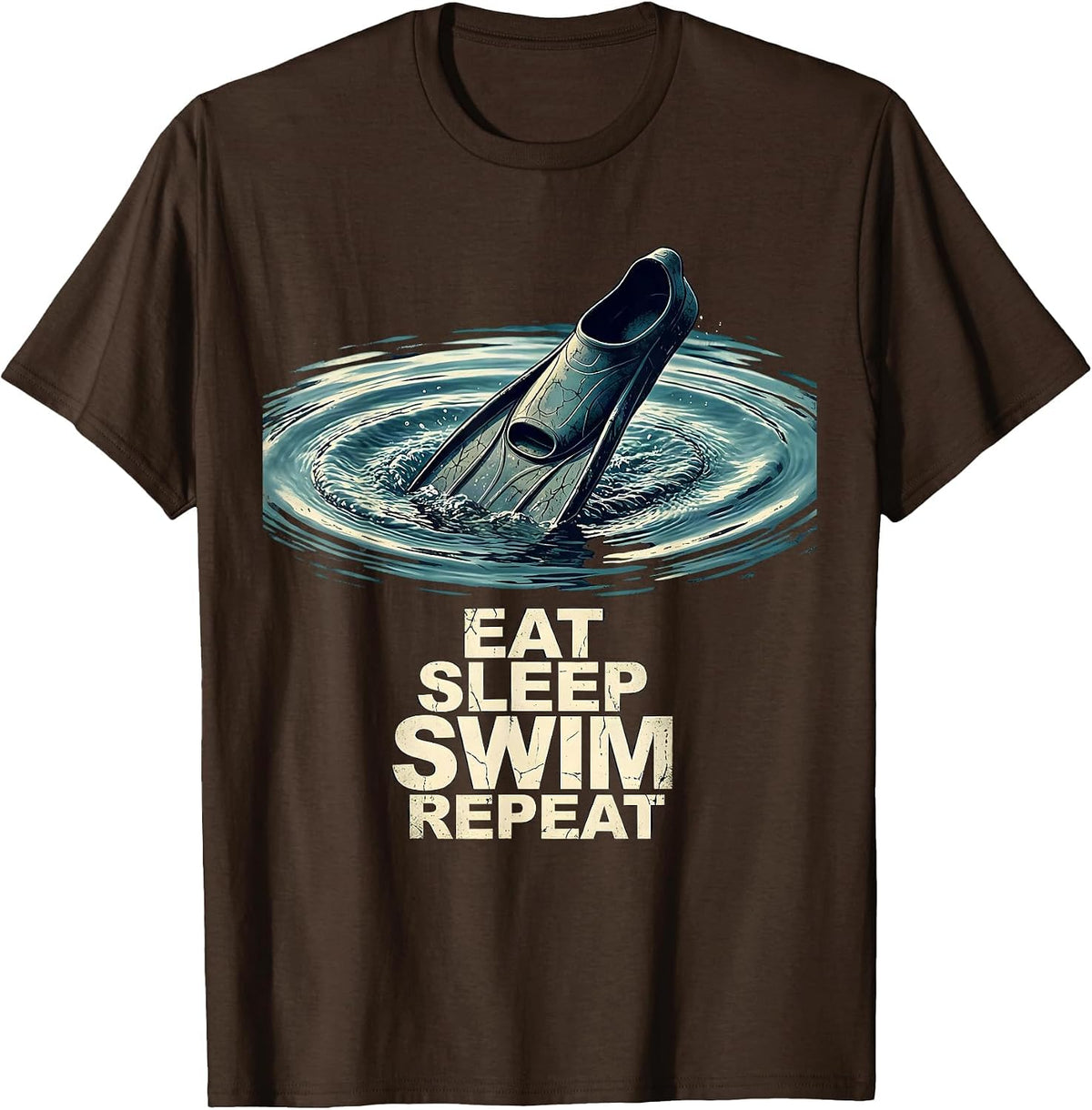 Eat Sleep Swim Repeat Distressed Funny Swimming Hobby Lover T-Shirt - Brown