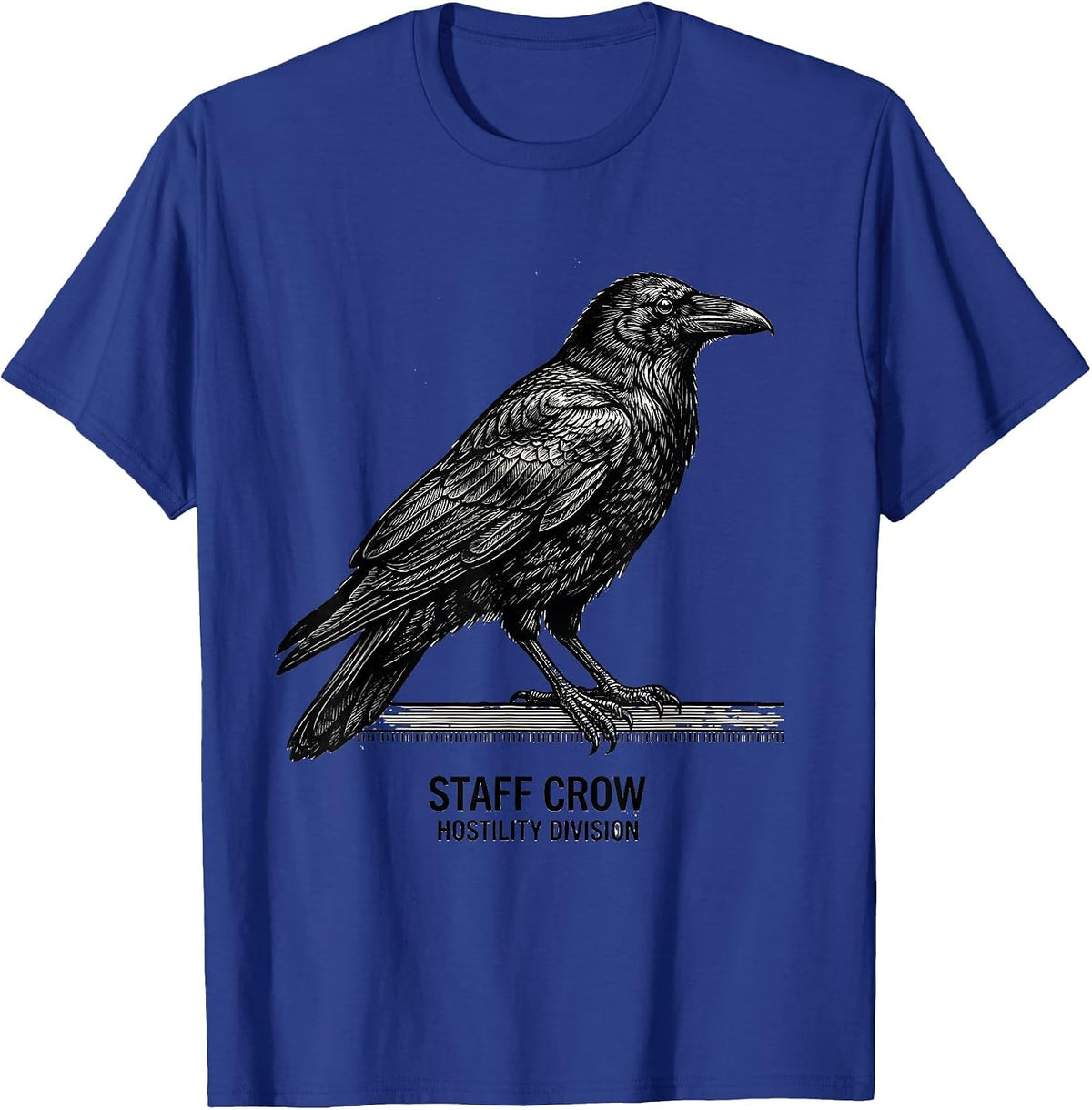 Men's STAFF CROW HOSTILITY DIVISION Funny Gothic Crow Dark Humor T-Shirt - Royal Blue