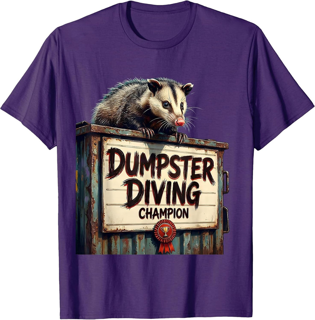 Men's Dumpster Diving Champion Opossum Design T-Shirt - Purple