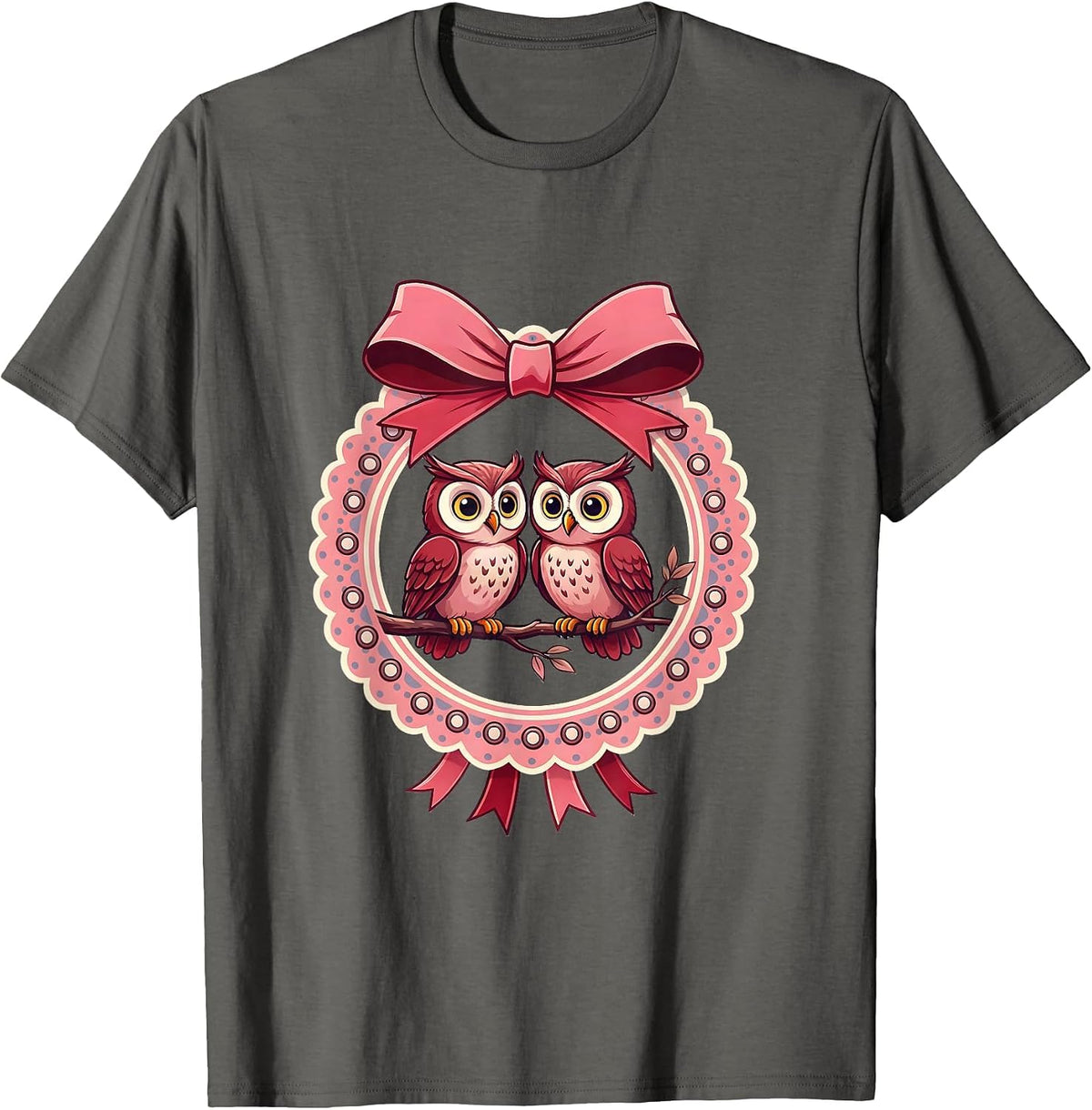 Men's I Love My Girlfriend Owl Couple Perched on Branch T-Shirt - Asphalt Grey