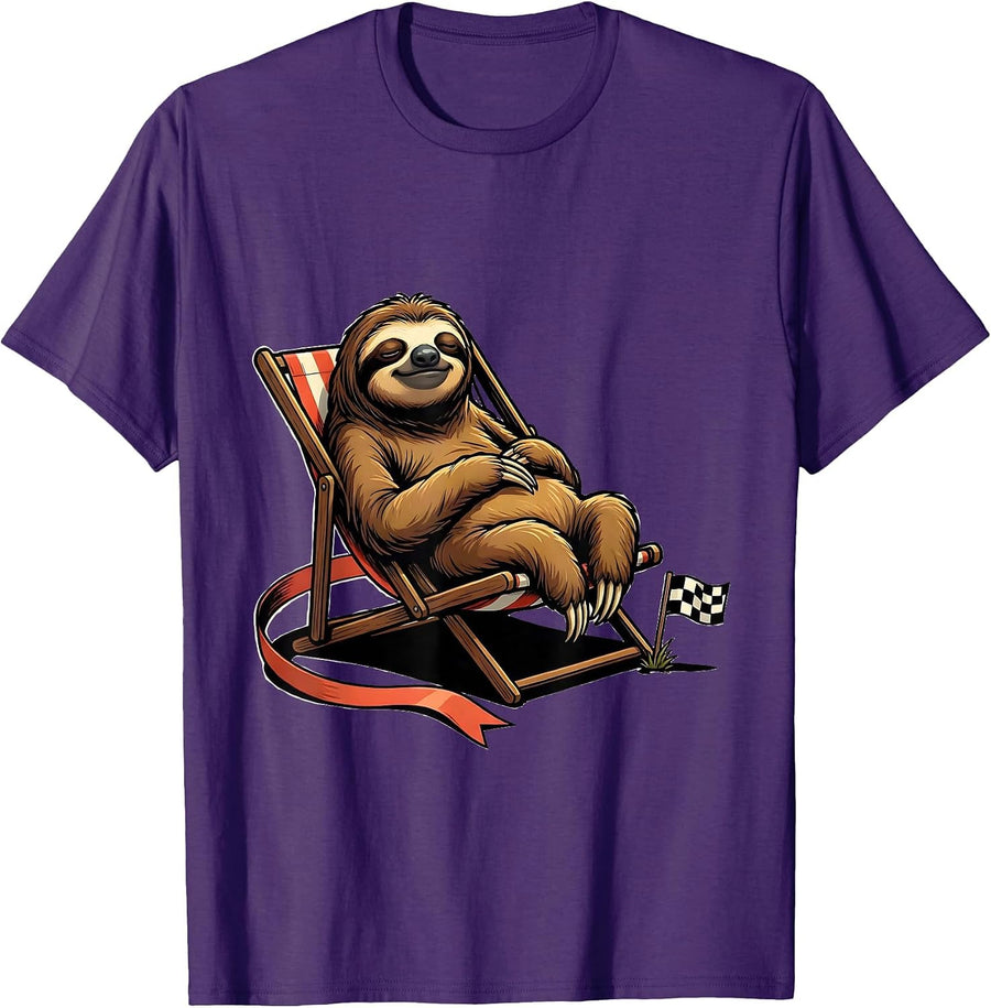 Calm Sloth Lounging Funny Animal Lover Humor T-Shirt, Men, Purple, Small - As Pictured