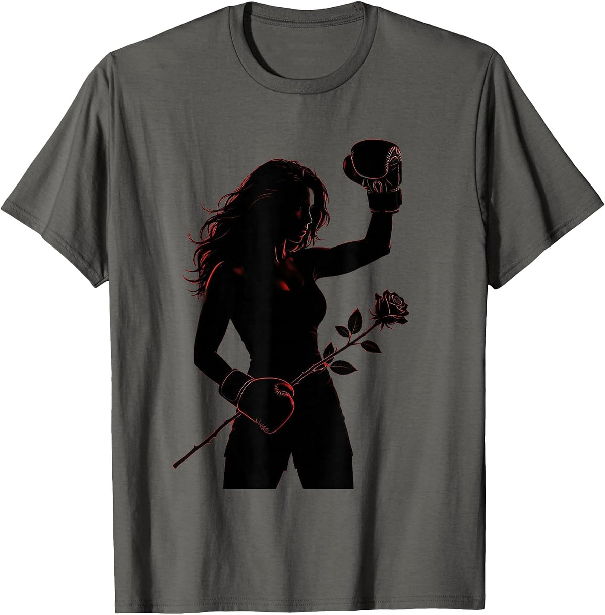 Men's Boxing Gloves and Rose Floral Fighter Illustration T-Shirt - Asphalt Grey