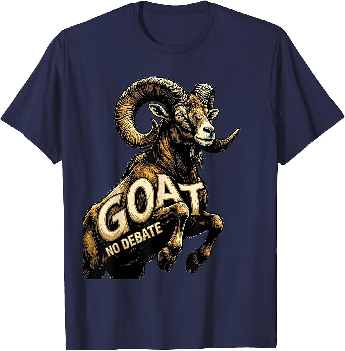 Men's GOAT NO DEBATE Bold Cel-Shaded Farm Animal Humor T-Shirt - Navy Blue