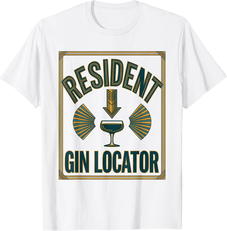 Men's Resident Gin Locator Vintage 1920s Roaring Twenties Party T-Shirt - White