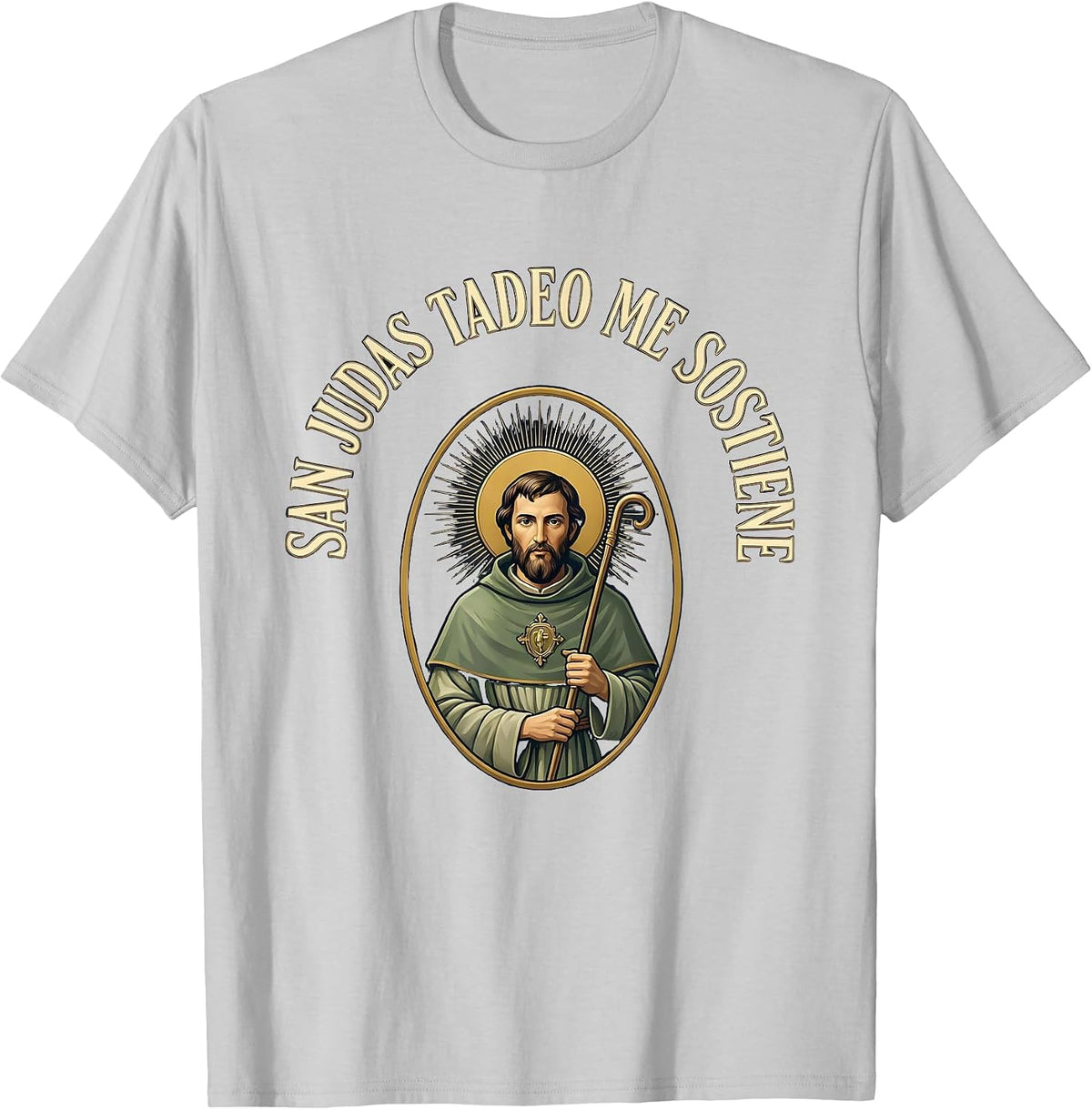 Men's San Judas Tadeo Me Sostiene Faith Spanish Catholic T-Shirt - Silver Grey
