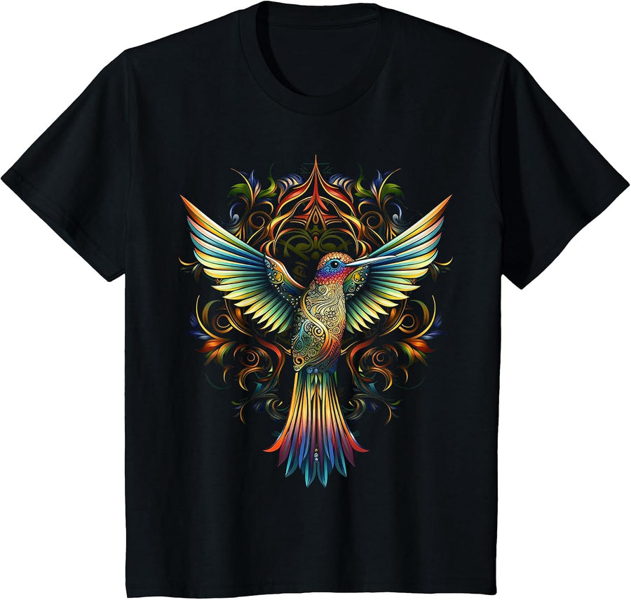 Hummingbird Art Abstract Animal Colroful Bird Hummindgbird T-Shirt - Black