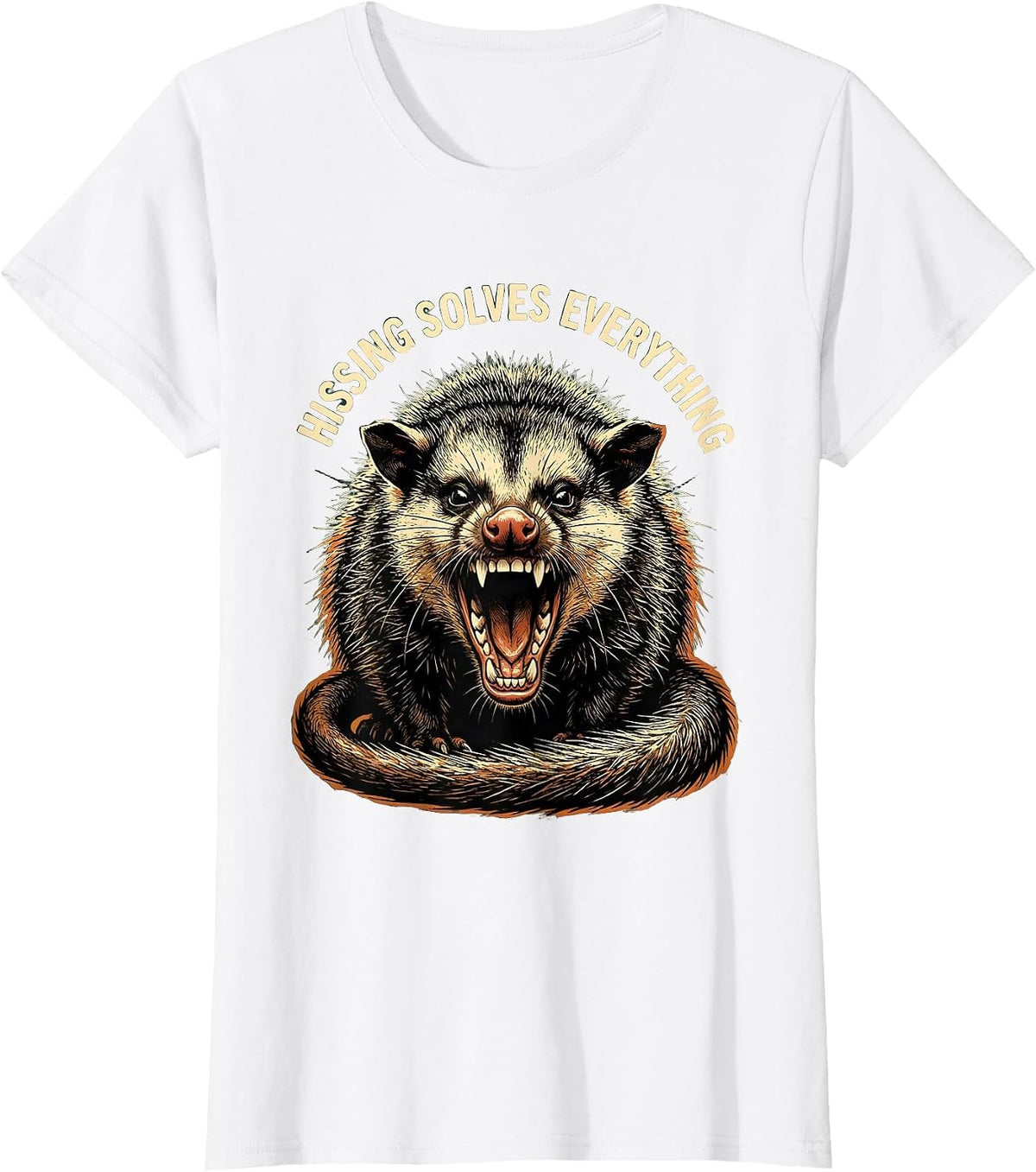 Hissing Solves Everything Funny Opossum Design T-Shirt - White