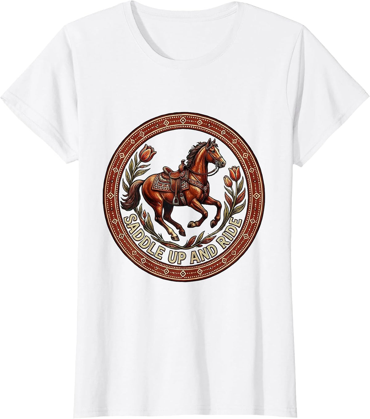 Saddle Up and Ride Horse Riding Design T-Shirt - White