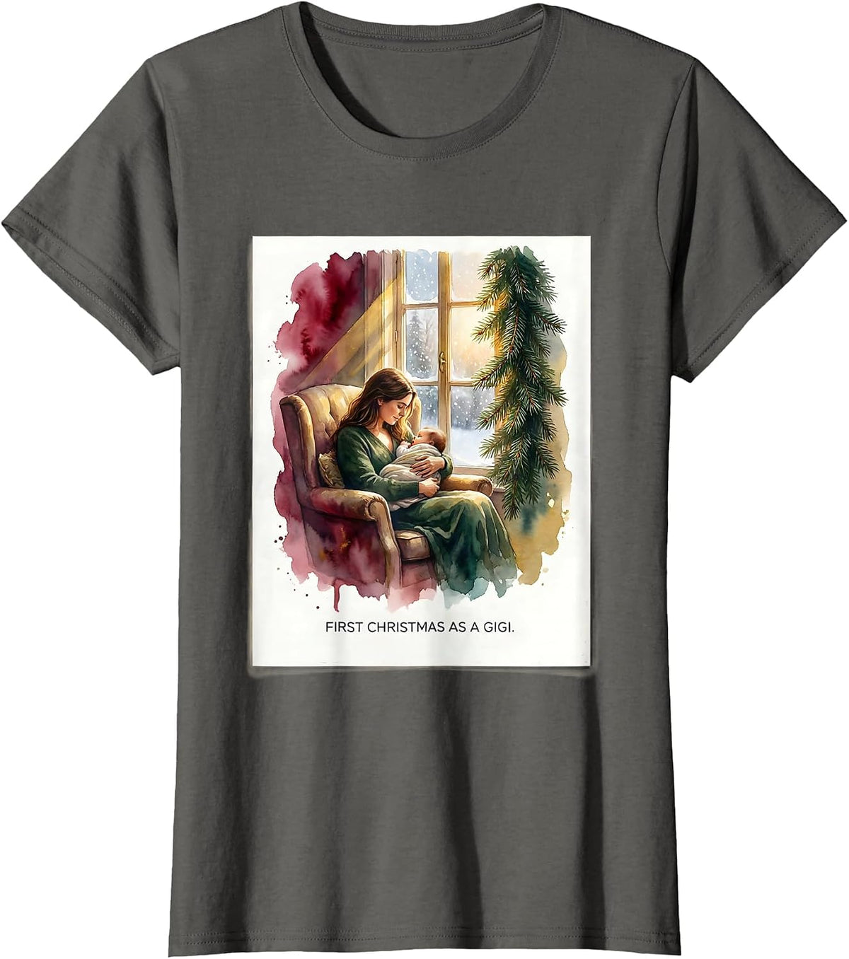 Women's First Christmas As A Gigi Watercolor Family Matching T-Shirt - Asphalt Grey
