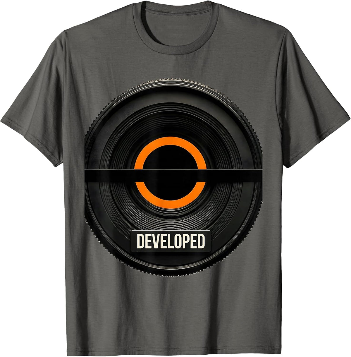 Men's Developed Brutalist Graphic Photography Hobbyist Camera T-Shirt - Asphalt Grey