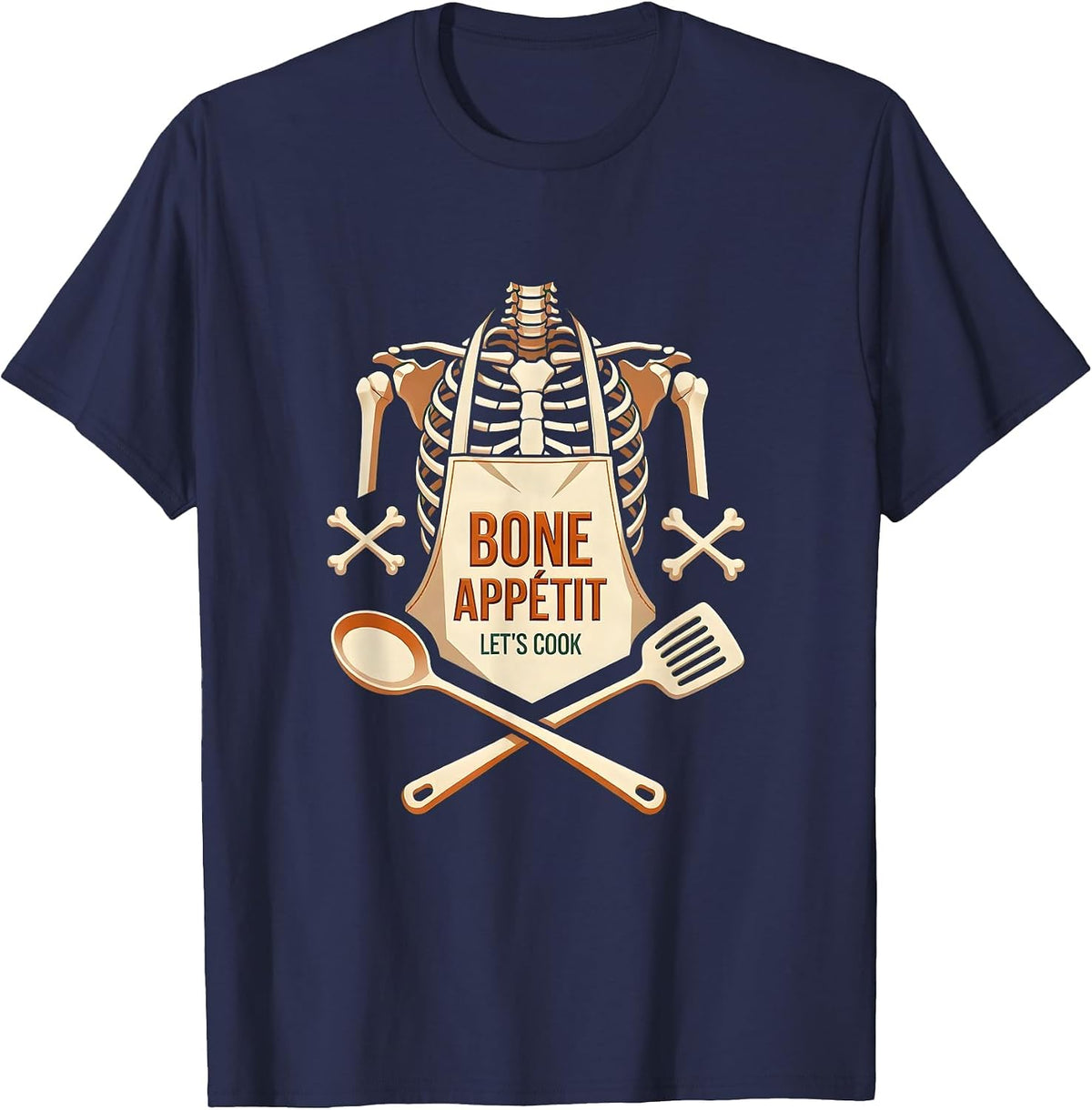 Men's Bone Appetit Halloween Skeleton Chef Design T-Shirt - Navy Blue