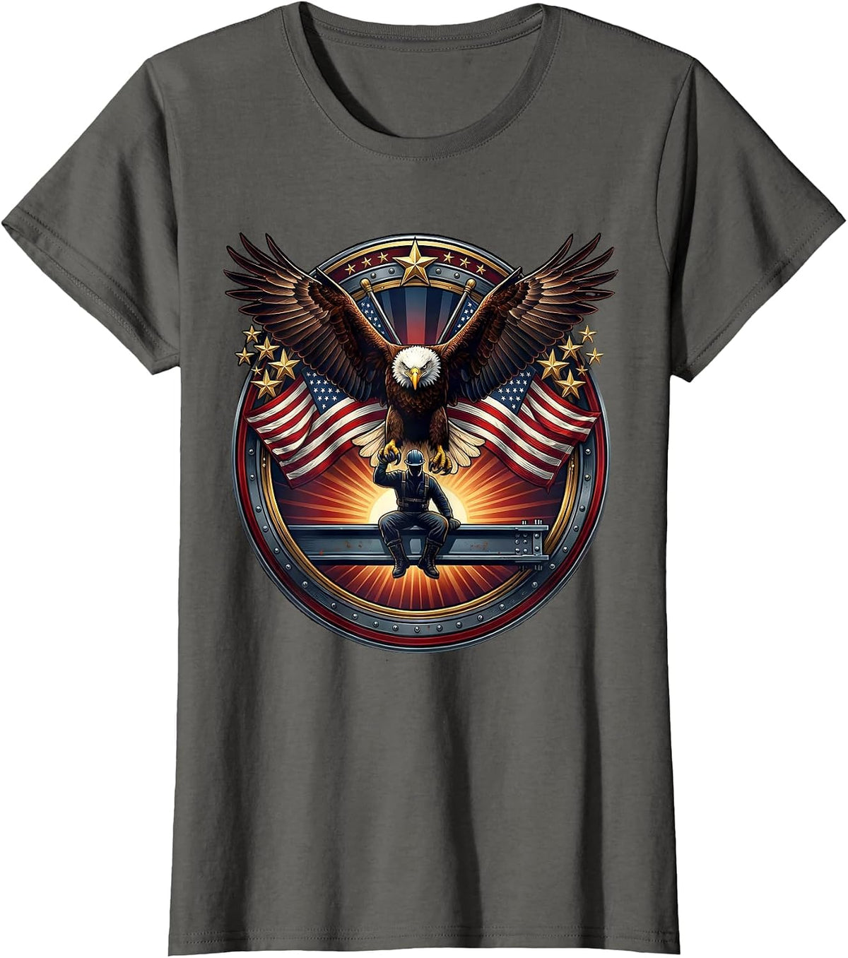 Women's Construction Worker Steel Beam Sunrise Graphic T-Shirt - Asphalt Grey