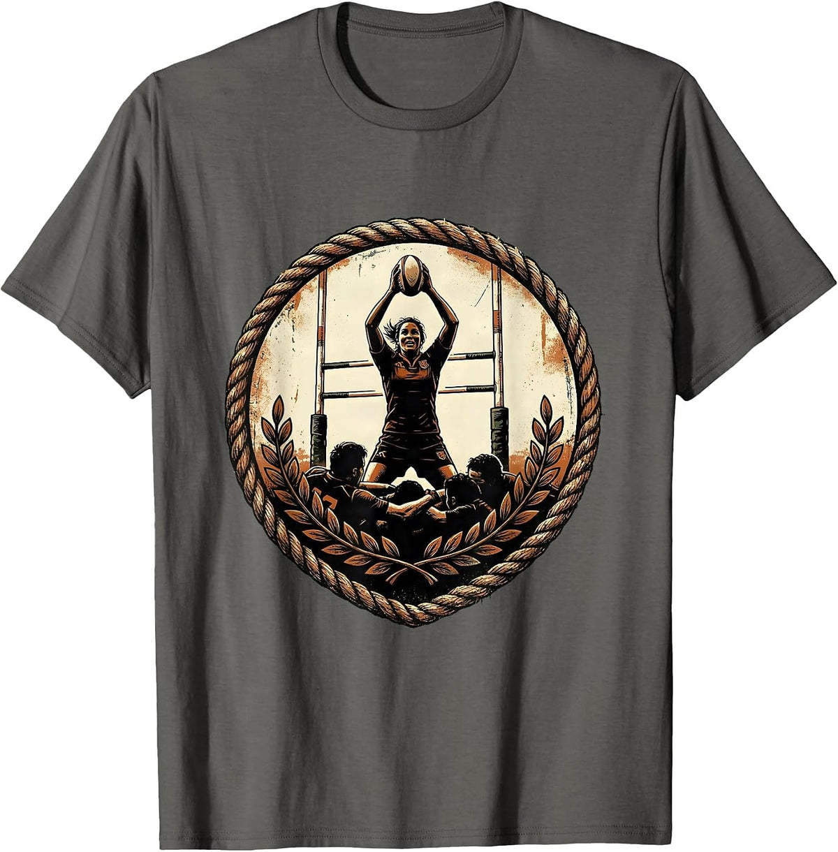 Rugby Ruck Victory Rise Graphic Design T-Shirt - Asphalt Grey