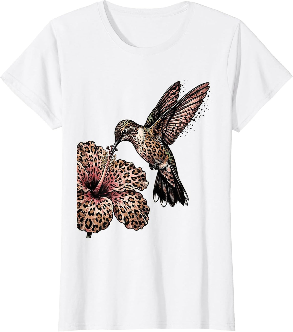 Camo Hummingbird Feeding on Flower Design T-Shirt - White