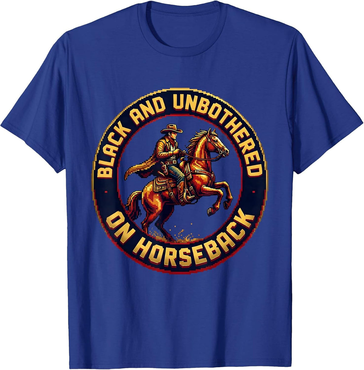 Black and Unbothered on Horseback Cowboy Design T-Shirt - Royal Blue