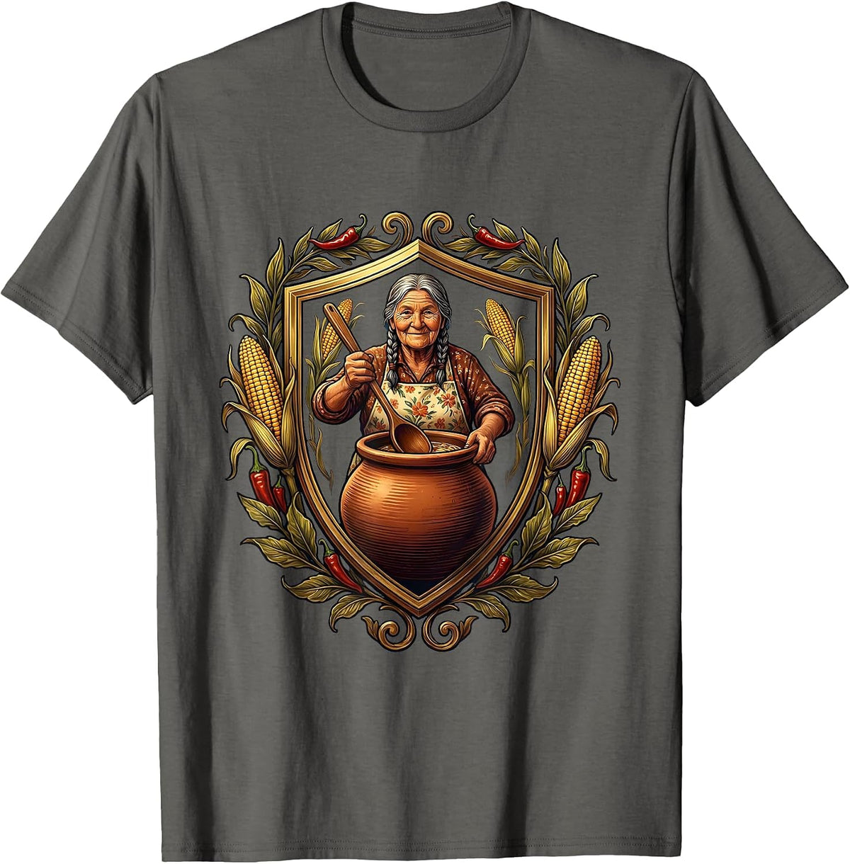 Abuela Stirring Tamales Hispanic Heritage Gift T-Shirt - Asphalt Grey
