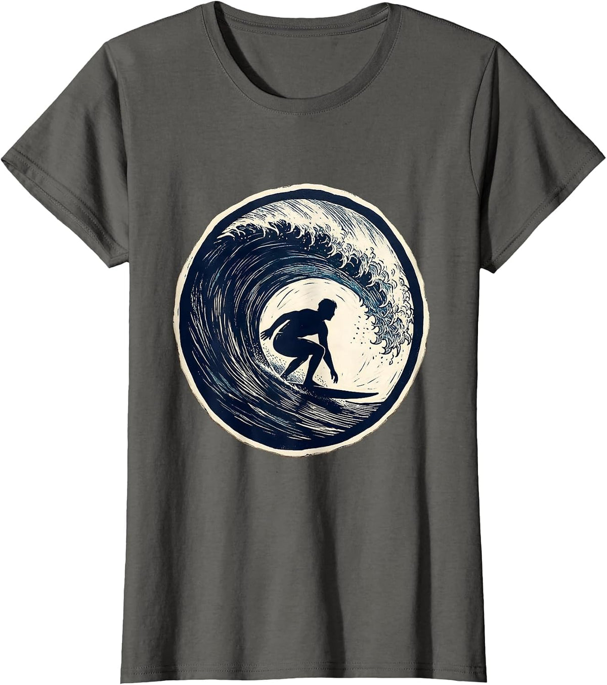 Women's Hawaiian Surfer Riding Massive Curling Wave T-Shirt - Asphalt Grey