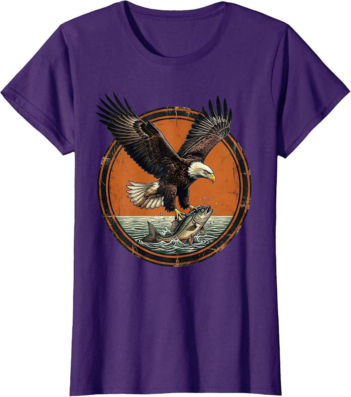 Women's Eagle Diving for Fish Graphic Tee | Fishing Art T-Shirt - Purple