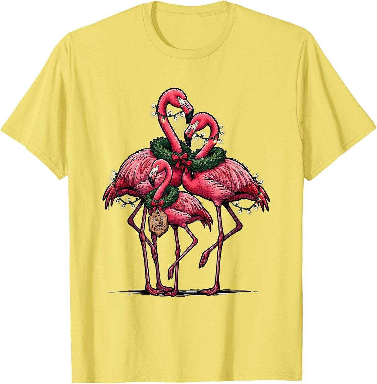 Men's I'm The Chill One In This Flamingo Flock Funny T-Shirt - Lemon Yellow