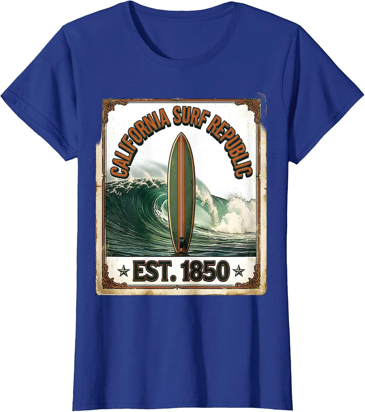Women's California Surf Republic Vintage Retro Surf Beach Nostalgia T-Shirt - Royal Blue