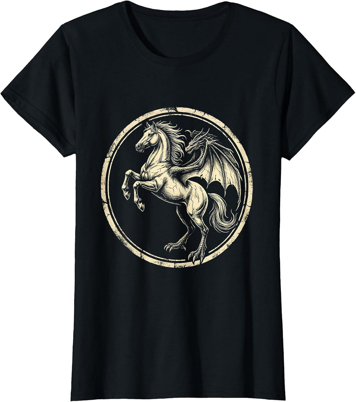 Horse Shadow Dragon Silhouette Graphic T-Shirt - Black