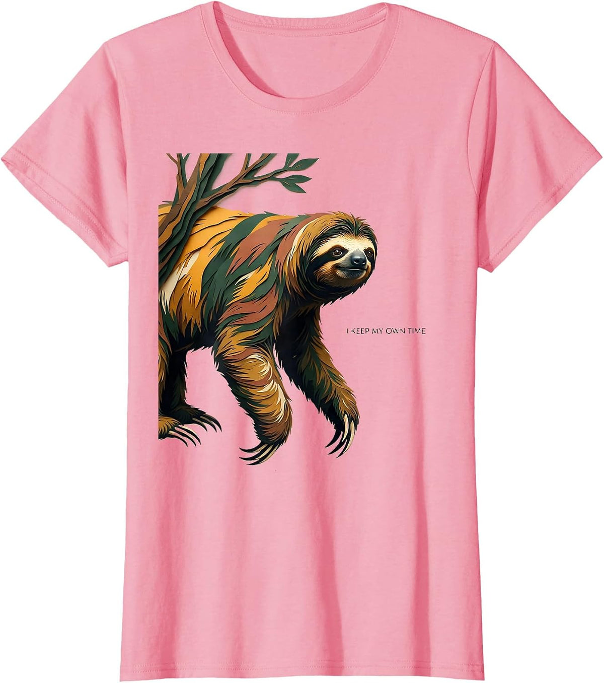 Women's I Keep My Own Time Funny Sloth Lover Lazy Humor Gift T-Shirt - Pink