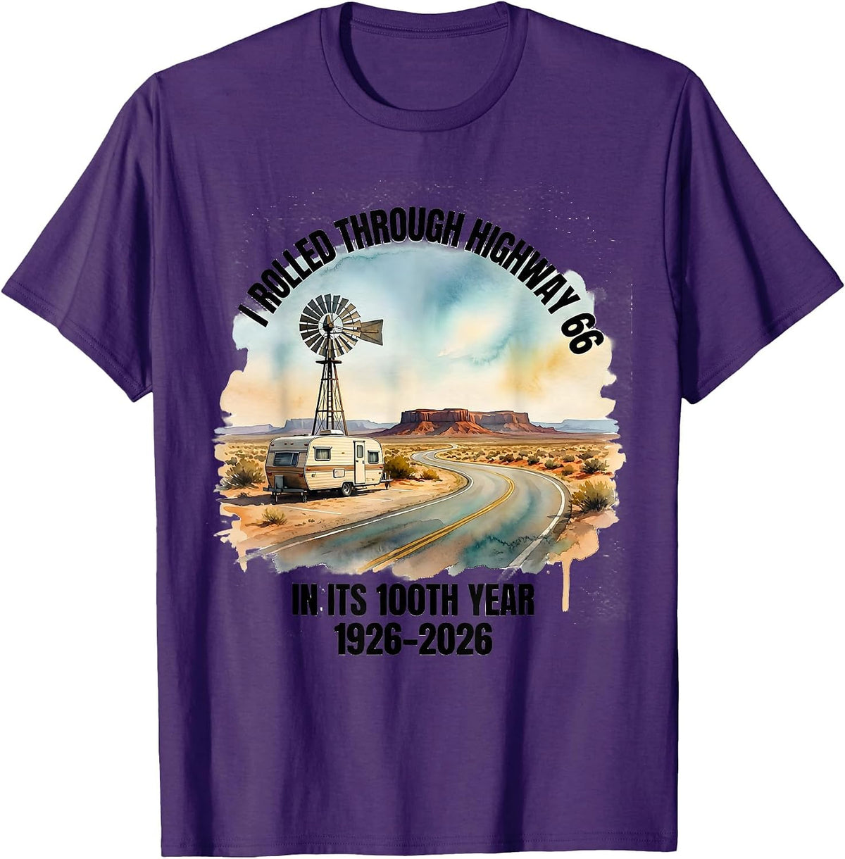 Men's I Rolled Through Highway 66 In Its 100th Year 1926-2026 T-Shirt - Purple