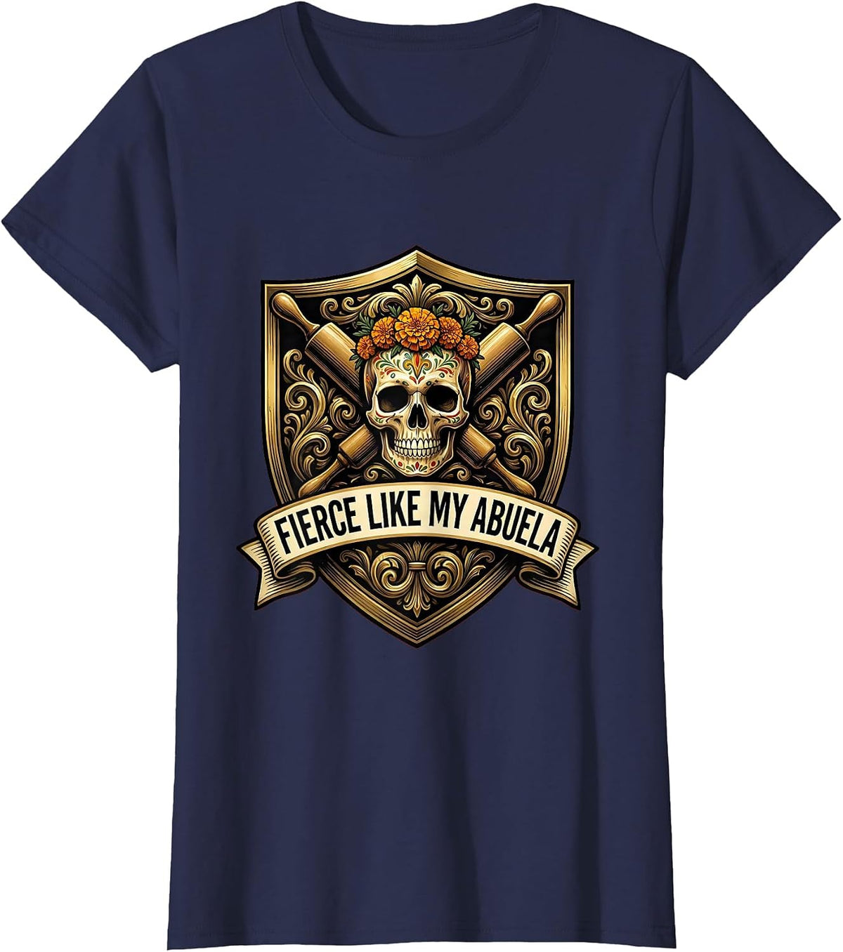 Women's Fierce Like My Abuela Mexican Pride Design T-Shirt - Navy Blue