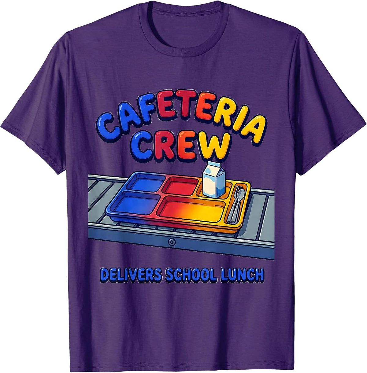 Men's Cafeteria Crew Delivers School Lunch Funny Lunch Lady Back T-Shirt - Purple