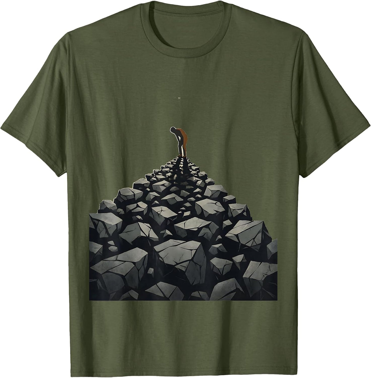 Weighted Anxiety Shadow Oversized Illustration T-Shirt - Olive Green