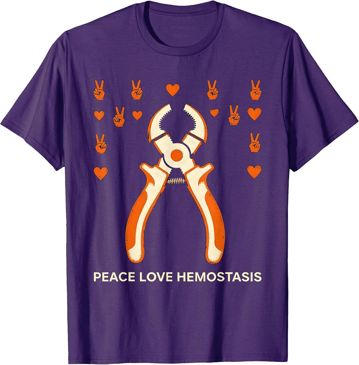 Men's Peace Love Hemostasis Stencil Graphic Surgical Tech Gift T-Shirt - Purple