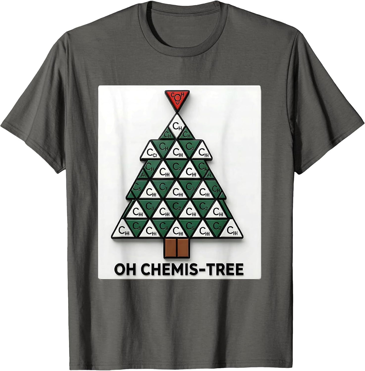 Men's Oh Chemis-Tree Geometric Science Humor Chemistry Teacher T-Shirt - Asphalt Grey