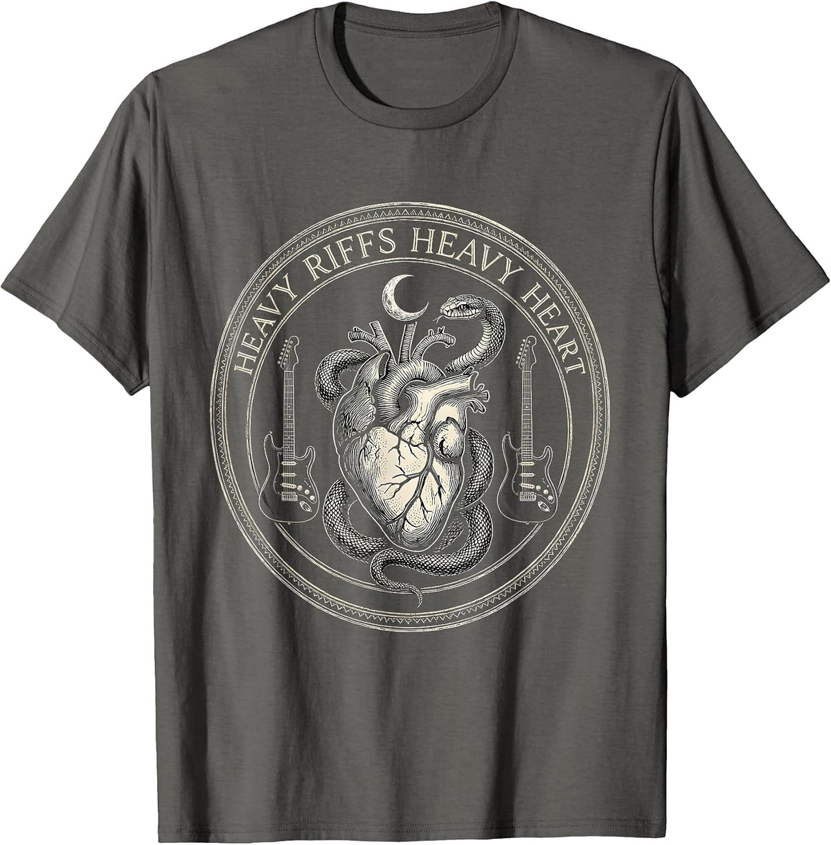 Heavy Riffs Heavy Heart Grunge Music Design T-Shirt - Asphalt Grey