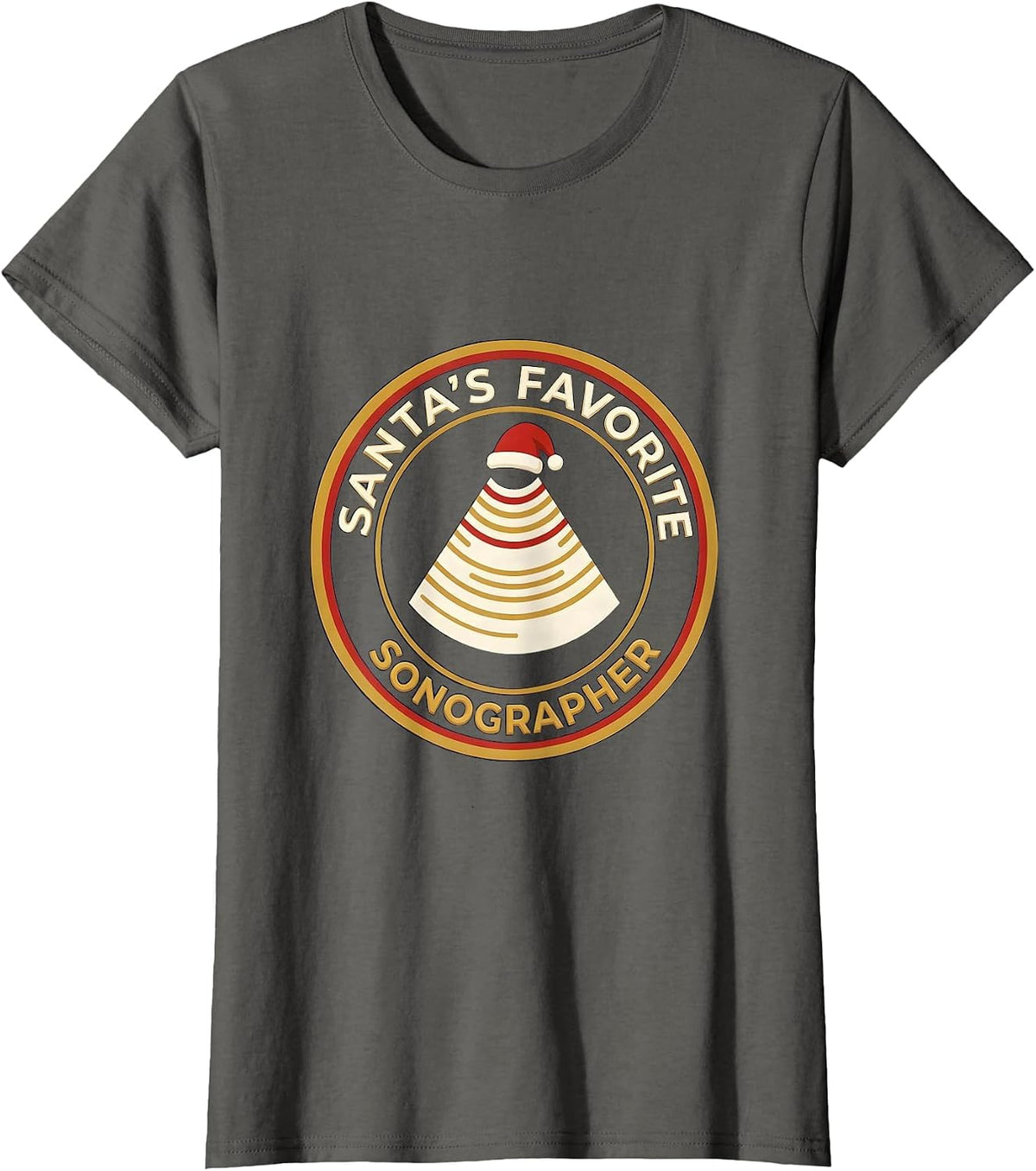 Women's Santa's Favorite Sonographer Funny Medical Tech Christmas T-Shirt - Asphalt Grey
