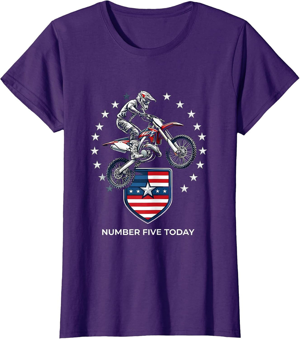 Women's Number Five Today Patriotic Kids Dirt Bike Birthday T-Shirt - Purple