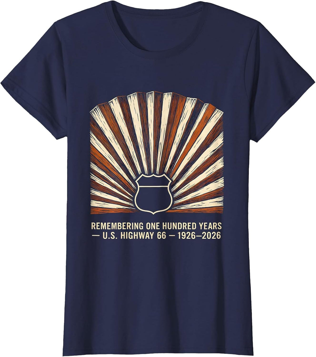 Women's Remembering One Hundred Years — U.S. Highway 66 — 1926-2026 T-Shirt - Navy Blue