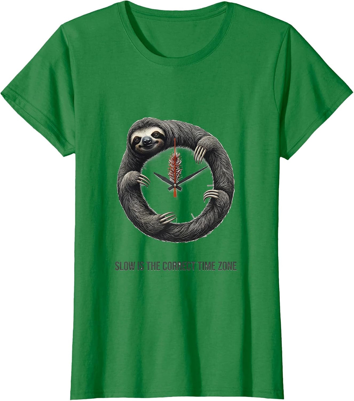 Women's Slow Is The Correct Time Zone Funny Sloth Lover Christmas T-Shirt - Kelly Green