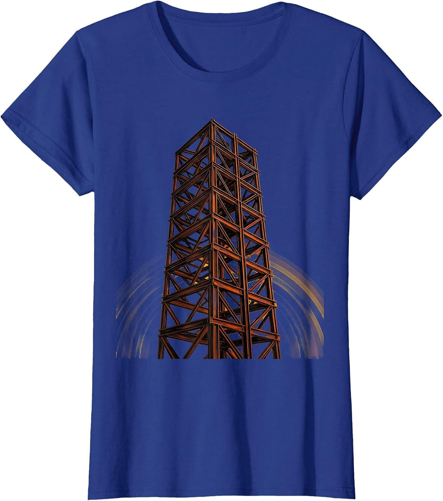 Labor Day Rising Skyscraper Steel Girder Illustration T-Shirt, Women, Royal Blue, X-Large - As Pictured