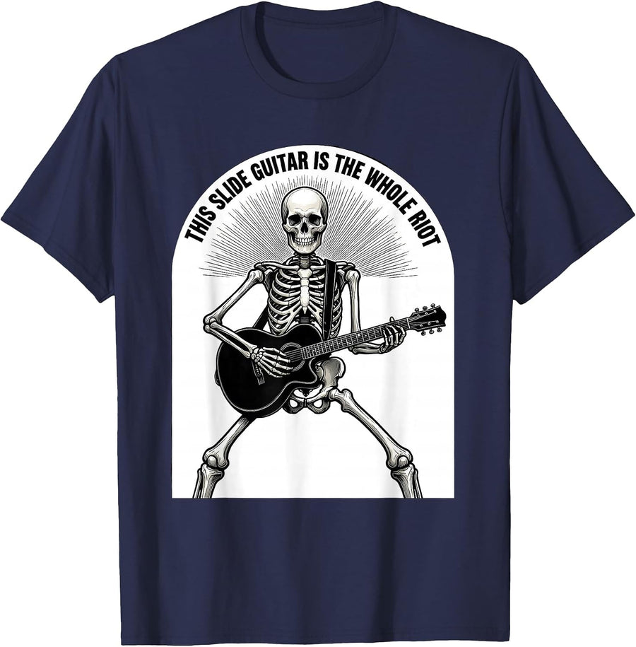 This Slide Guitar Is The Whole Riot Punk Rock Skeleton Skull T-Shirt - Navy Blue