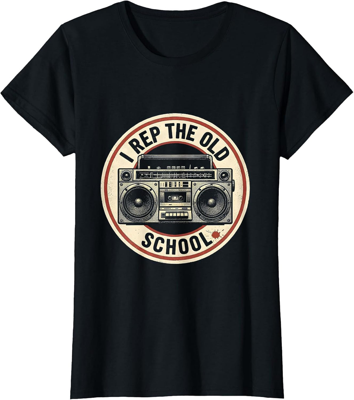 I Rep The Old School Vintage Boombox Hip Hop Rap Nostalgia T-Shirt - Black