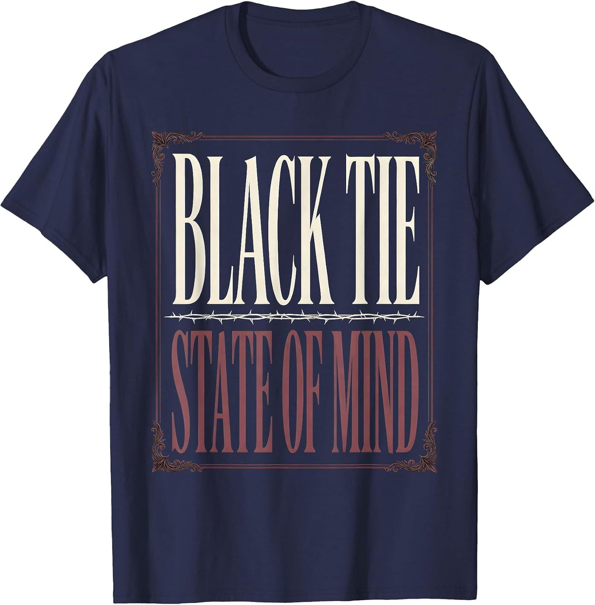 Black Tie State of Mind Tuxedo Graphic Design T-Shirt - Navy Blue